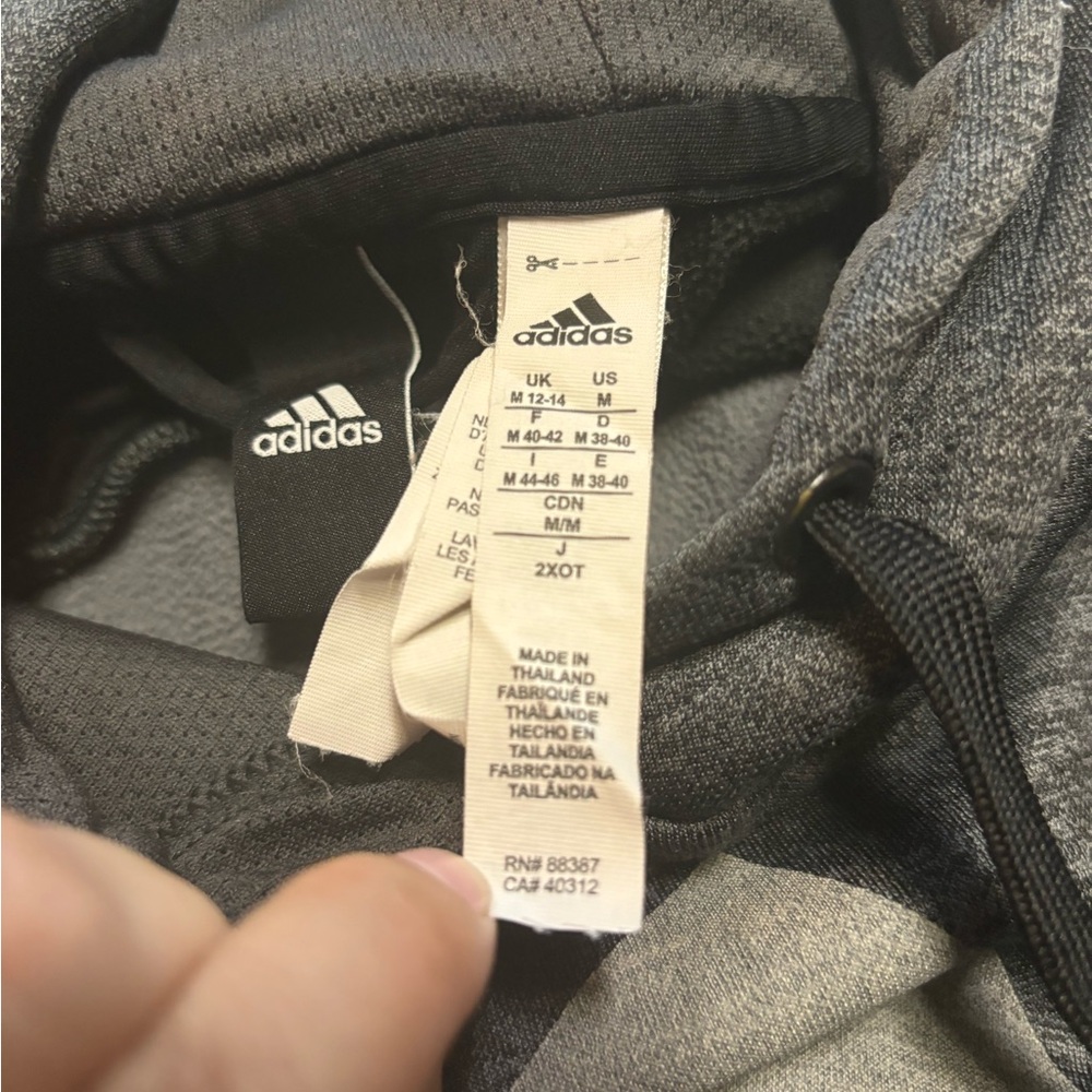 Adidas Unisex‎ Gray Black Long Sleeve Hoodie Sweatshirt Size M w/ Thumbholes - Picture 12 of 16